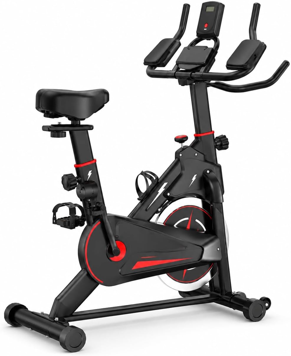 Exercise Bike Magnetic Resistance - จักรยานออกกำลังกายแบบตั้งพื้นพร้อมระบบแม่เหล็ก, จักรยานปั่นแบบอยู่กับที่สำหรับลดน้ำหนัก พร้อมหน้าจอ LCD, ปรับระดับแรงต้านได้, รองรับน้ำหนักได้สูงสุด